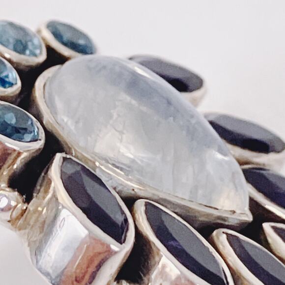 Nicky Butler Sterling Rainbow Moonstone Iolite Topaz Teardrop Clip On Earrings - Picture 7 of 15